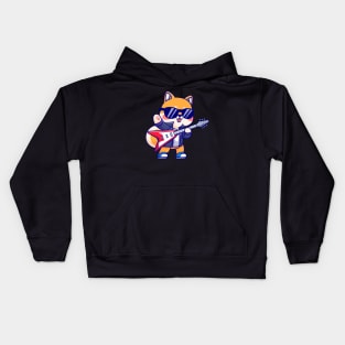 Cute Shiba Inu Playing Electric Guitar Cartoon Kids Hoodie